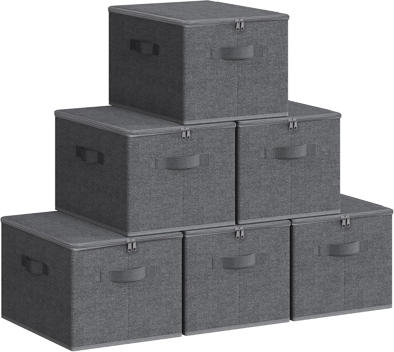 SONGMICS Large Storage Bins with Lids, 31 Quart Fabric Closet Organizer With Zipper, 6 Pack Foldable Storage Boxes, 15.7 x 11.8 x 9.8 Inches, Slate Gray URZB003G02