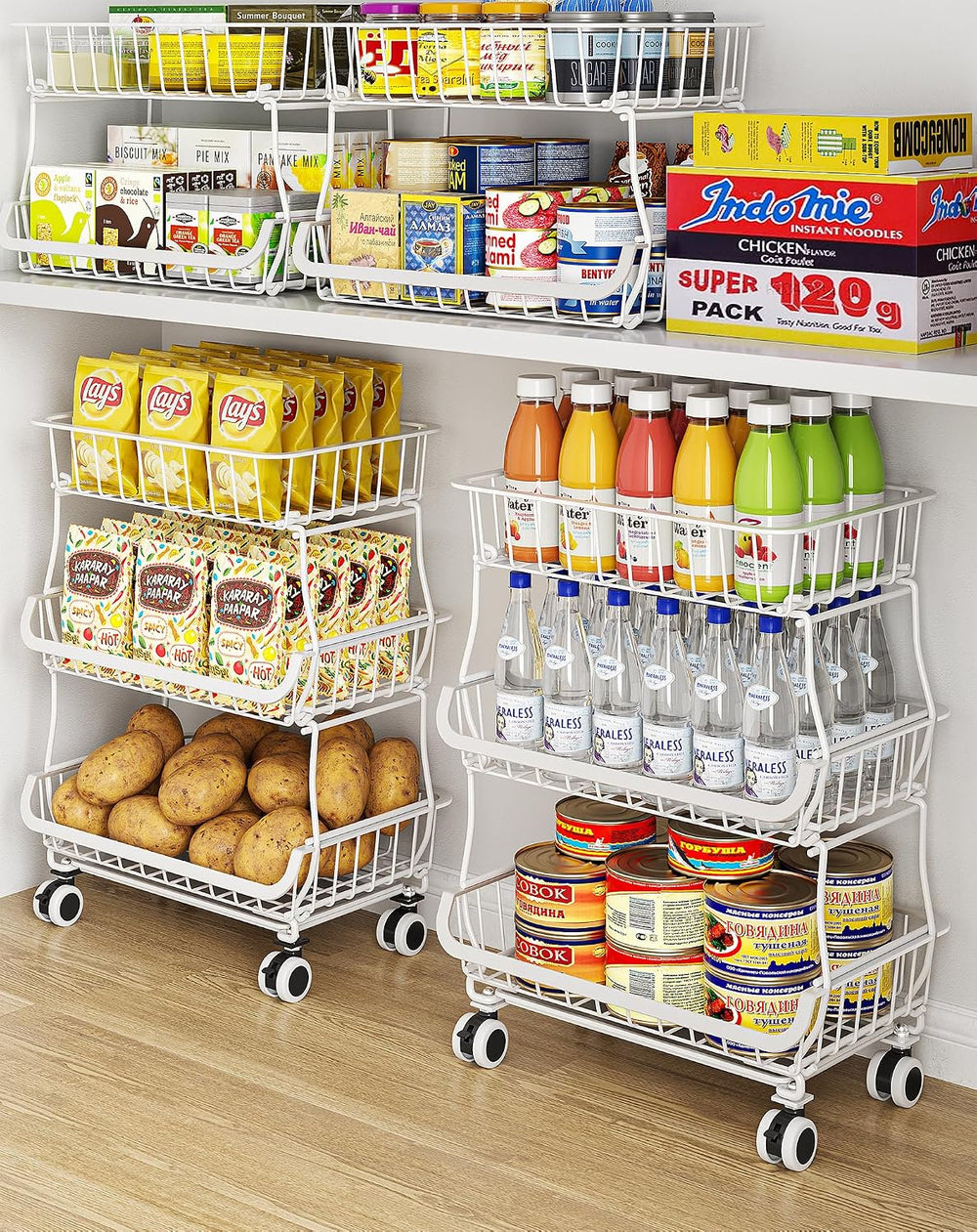 OKZEST 3-Tier Rolling Pantry Floor Organizers and Storage Cart with Wheels | ...