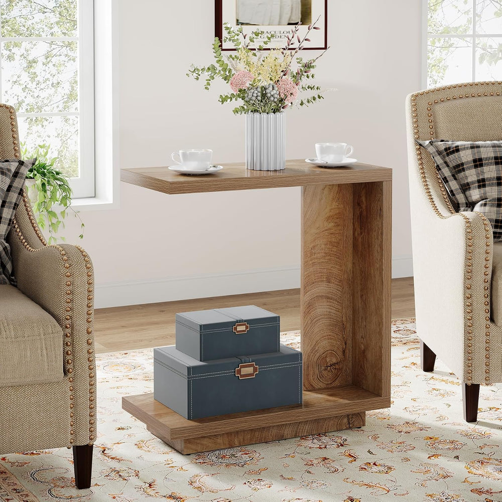 Tribesigns C-Shaped Side Table for Couch, 2-Tier C Table with Sturdy Pedestal...