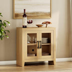 WAMPAT Farmhouse TV Stand for TVs up to 50”, Rustic Wood Entertainment Center with Adjustable Shelf, Glass Doors & Storage, Media Console Cabinet for Living-Room, Bedroom, Oak