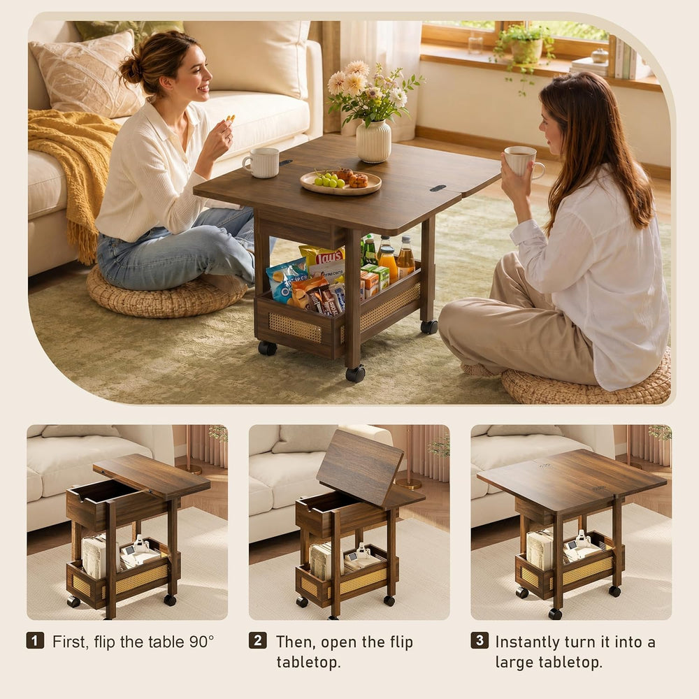 YOSHOOT Flip Top End Table with Charging Station, Narrow Side Table | 13&quot...