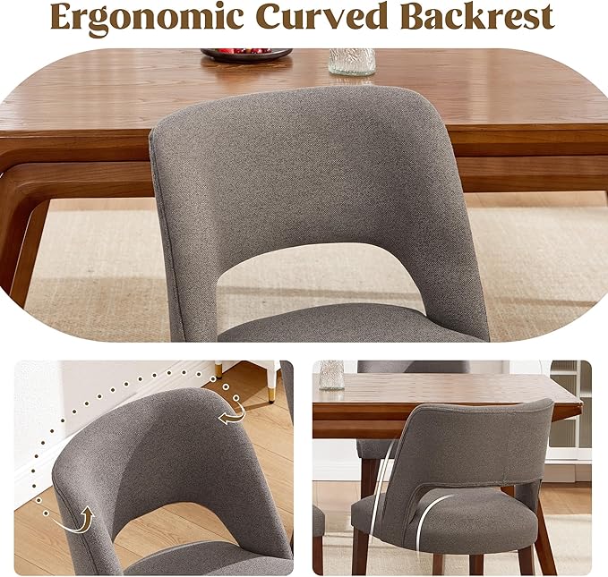 Dining Chairs Set of 2,Modern Dining Room Chairs with Thick Cushions,Upholstered Linen Fabric Kitchen Chairs for Kitchen Dining Room Brown
