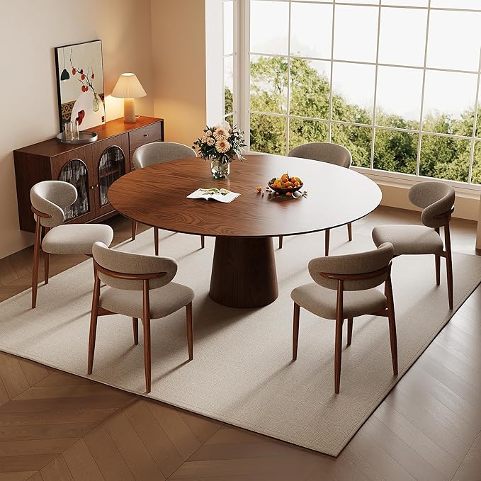 Dining Chairs Set of 6 for Kitchen Dining Table Mid Century Modern Farmhouse Upholstered Linen Dining Room Chairs with Metal Legs, Walnut Khaki