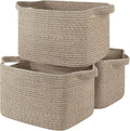 Storage Basket for Organizing, Woven Baskets for Storage, Rectangle Decorative Baskets for Shleves, Closet, Toys, Books, Nursery Organizer Bins - Pack of 3 (Brown, 13"x9.85"x8.7")