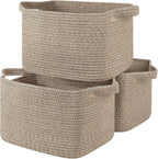 Storage Basket for Organizing, Woven Baskets for Storage, Rectangle Decorative Baskets for Shleves, Closet, Toys, Books, Nursery Organizer Bins - Pack of 3 (Brown, 13"x9.85"x8.7")