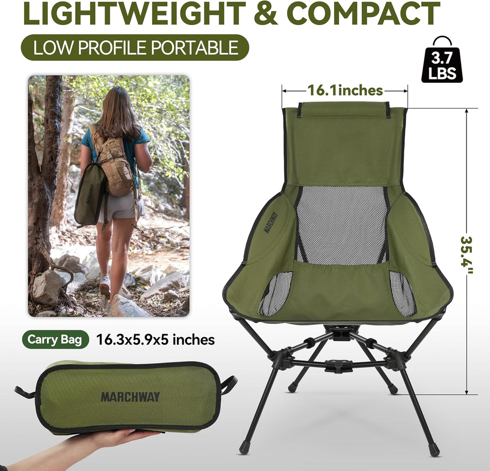 MARCHWAY Lightweight Folding High Back Camping Chair with Head Support, Stabl...