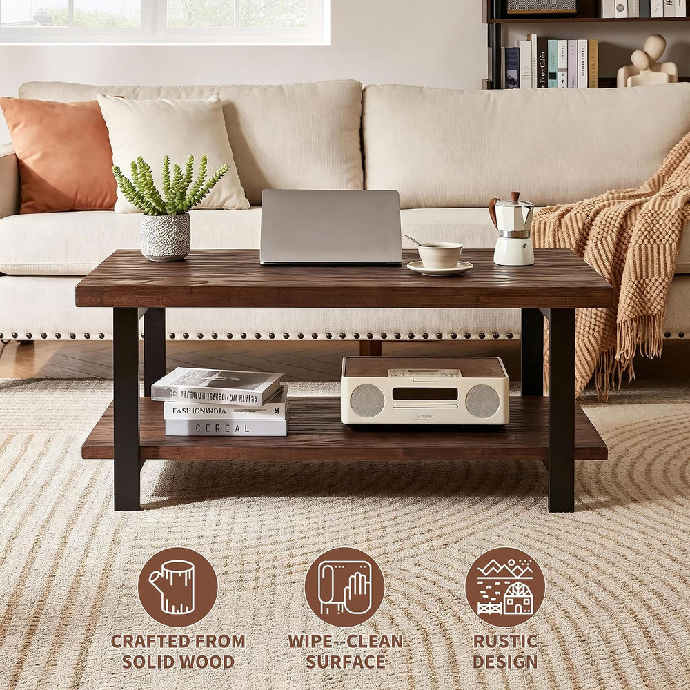 Solid Wood 4 Piece Living Room Table Set, Farmhouse Coffee Console Table and ...