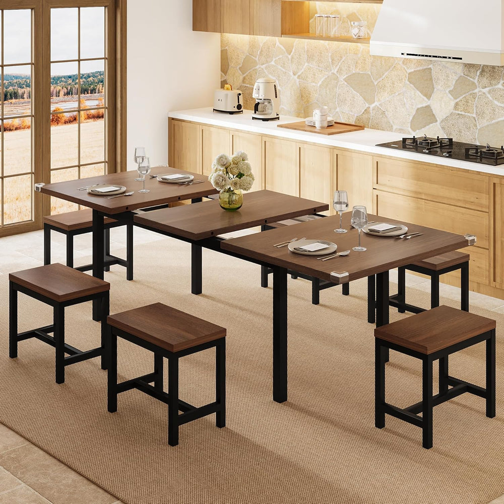 Einhomn 7-Piece Dining Table Set, 63" Extendable Kitchen Room Table with...