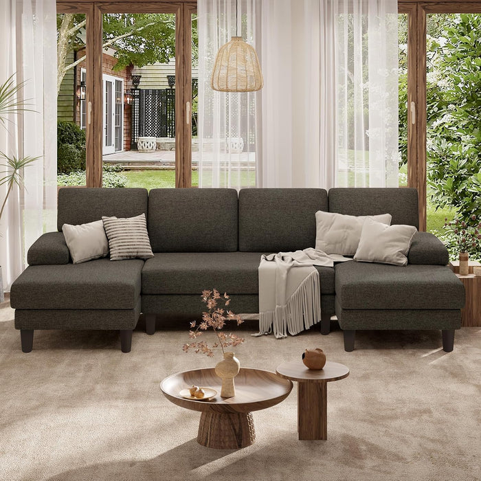 Luxanimarion 110" U-Shaped Sectional Sofa Couch for Living Room,Modern Modular Sofa with Double Chaise,Classic Lounge Couch Sleeper for Apartment, Brown