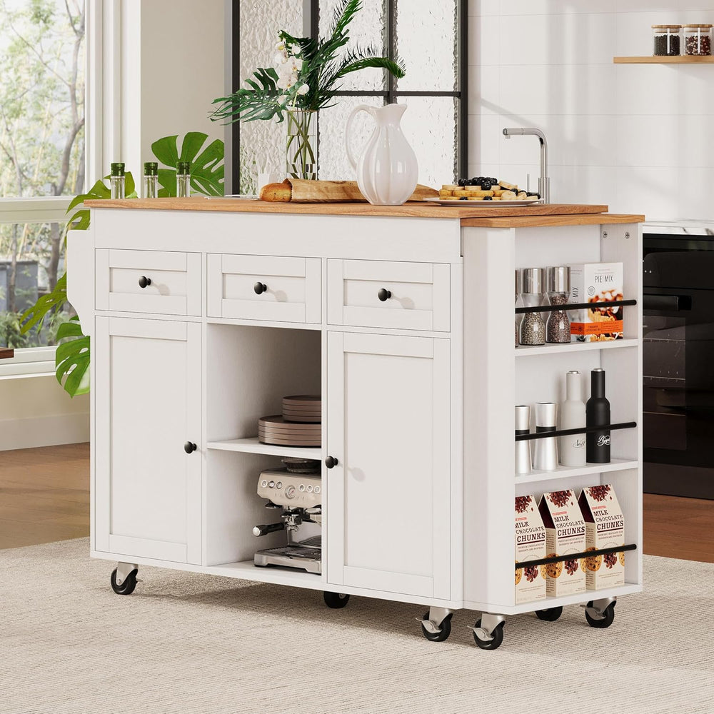 54.1"-85.5" Rolling Kitchen Island with Slide Out Table Grey