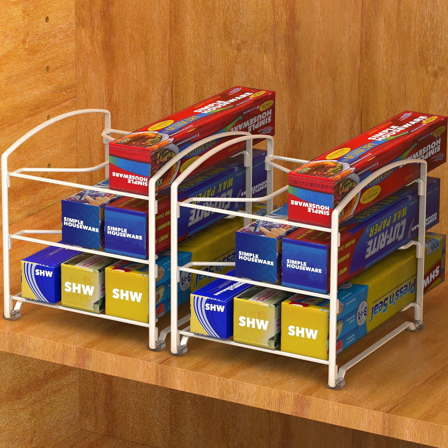 Simple Houseware Kitchen Box Organizer Wrap Rack Foil Holder, White, Set of 2
