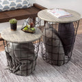 Lavish Home Round End Tables - Nesting Tables Set of 2, Gray/Black | 17.5”/15.5” Side Tables with Removable Wood Tops & Metal Basket Bases for Blanket Storage, Living Room, Bedroom & Home Office