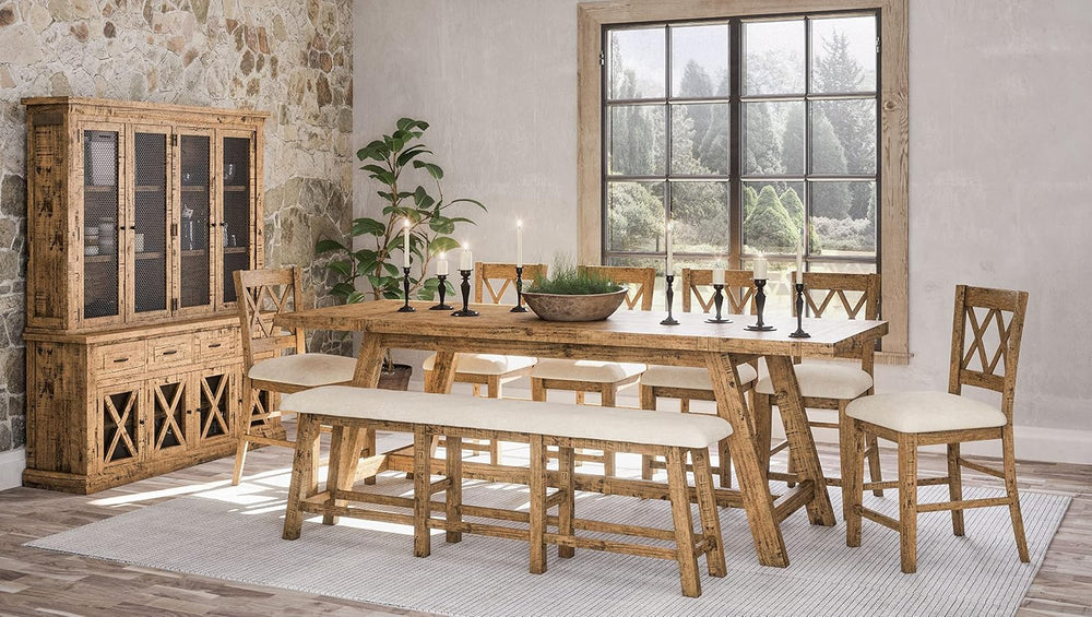 Jofran Solid Wood Upholstered Dining Bench, Naturally Distressed Telluride, C...