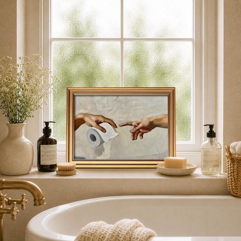 Gold Framed Funny Bathroom Canvas Wall Art, Humorous Toilet Paper Poster Pain...