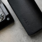 DailyWatch | Personalized Watch Roll Travel Case For 2 Watches - Handmade Genuine Leather Travel Case With Custom Engraving of Name or Initials - Black Grey
