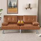 Yaheetech Convertible Sofa Bed Adjustable Couch Sleeper Modern Faux Leather Home Recliner Reversible Loveseat Folding Daybed Guest Bed, Removable Armrests, Cup Holders, 3 Angles, 772lb Capacity, Brown