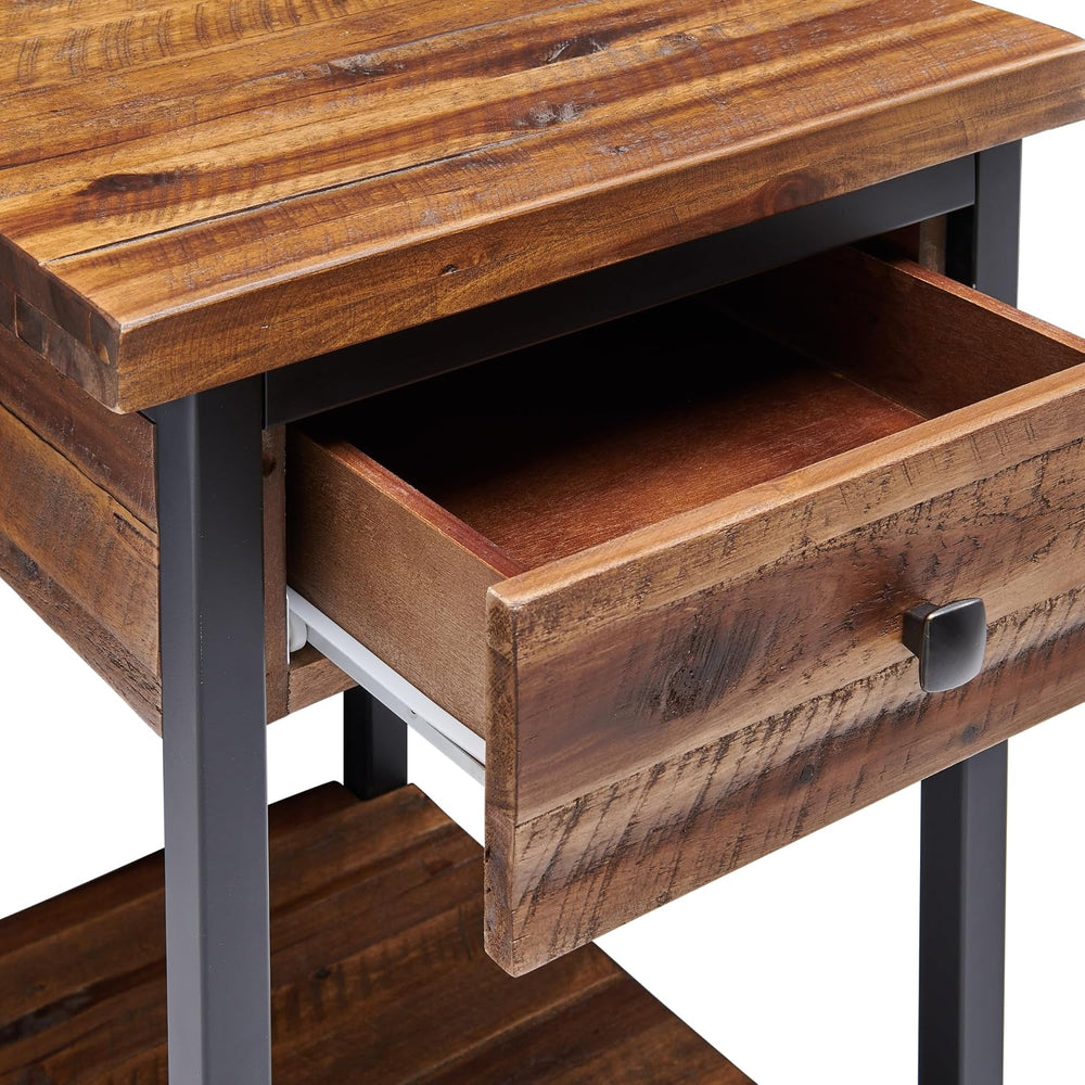 Claremont Rustic Solid Wood End Table with Drawer and Shelf – Farmhouse Accen...