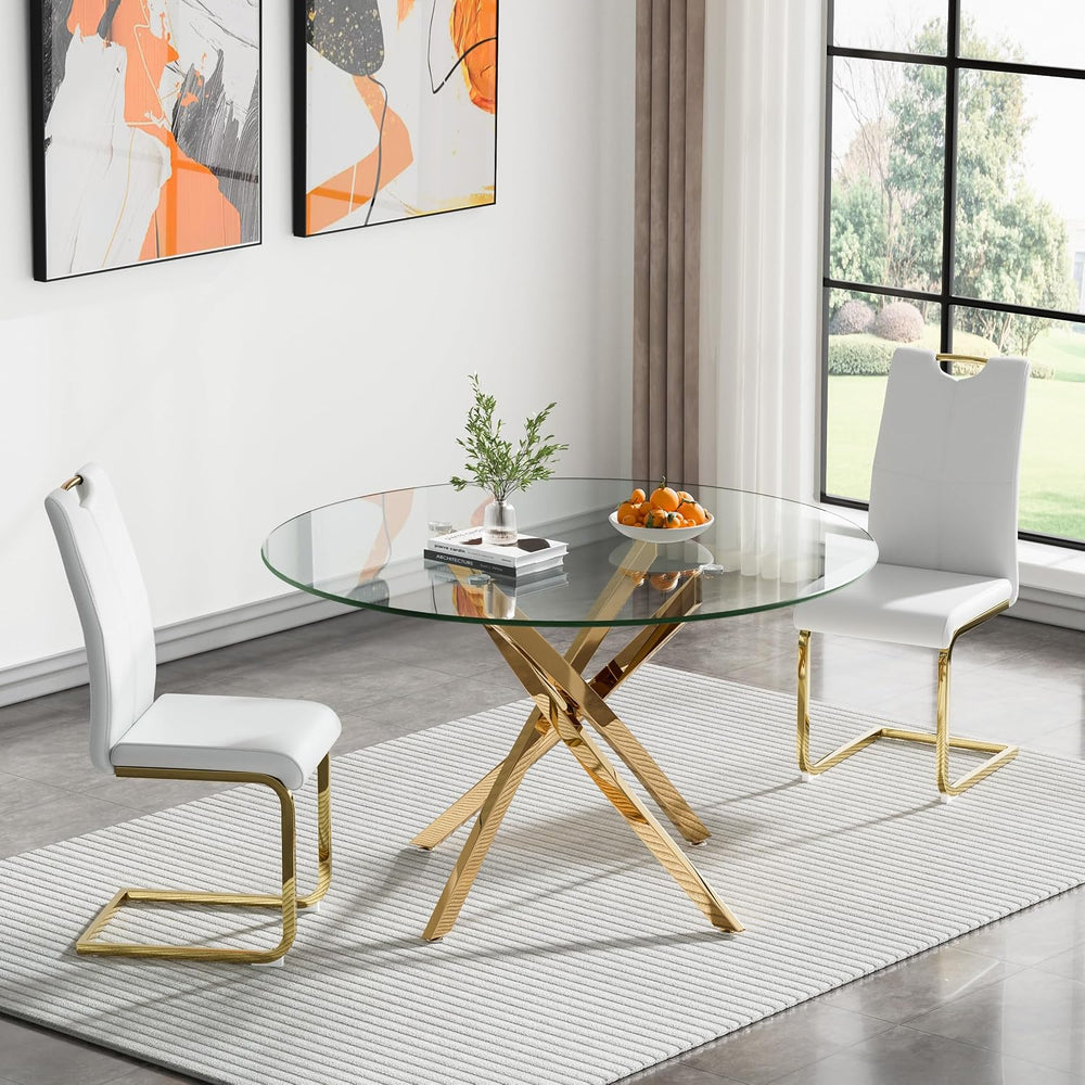 HomVent 3Pcs Round Glass Dining Table Set for 2 with 2 White Leather Chairs |...