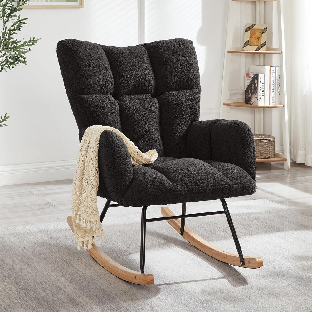 Teddy Fabric Glider Chair, 300 lbs Capacity Upholstered Rocking Chair with Me...