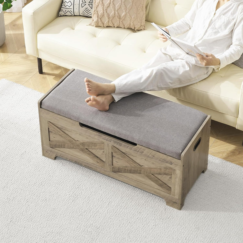 IDEALHOUSE 39.4" Storage Bench with 2 Safety Hinges, Grey | Retro Wooden...