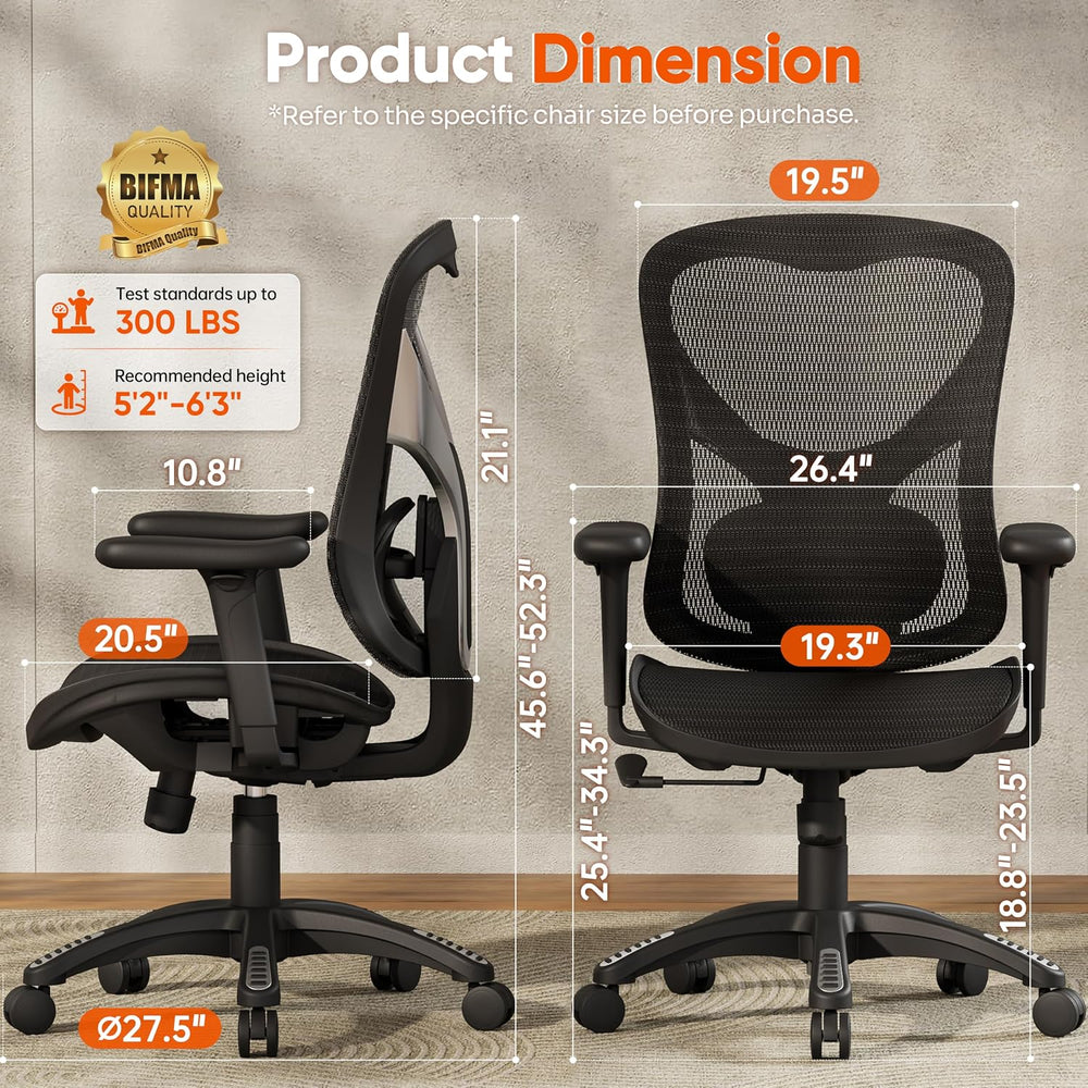GABRYLLY Ergonomic Office Chair for Company and Home, Mid Back Desk Chair wit...
