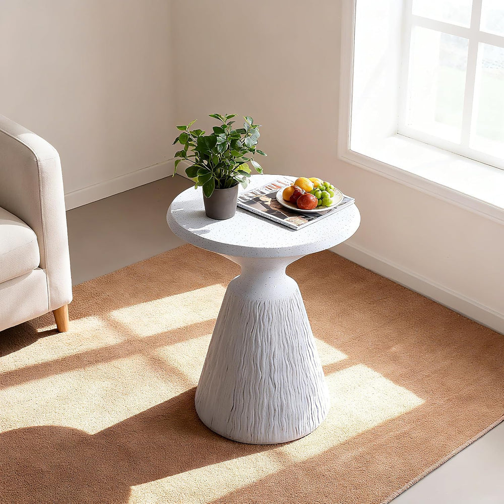 IRONORA Textured Concrete Accent Side Table, Hourglass Shaped Round Outdoor E...