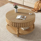 TesNus 31.5'' Round Coffee Table with Storage, Modern Wood Coffee Table for Living Room, Small Center Table with Hidden Compartment & Open Shelf, Farmhouse Boho Mid Century Coffee Tables, Natural Wood