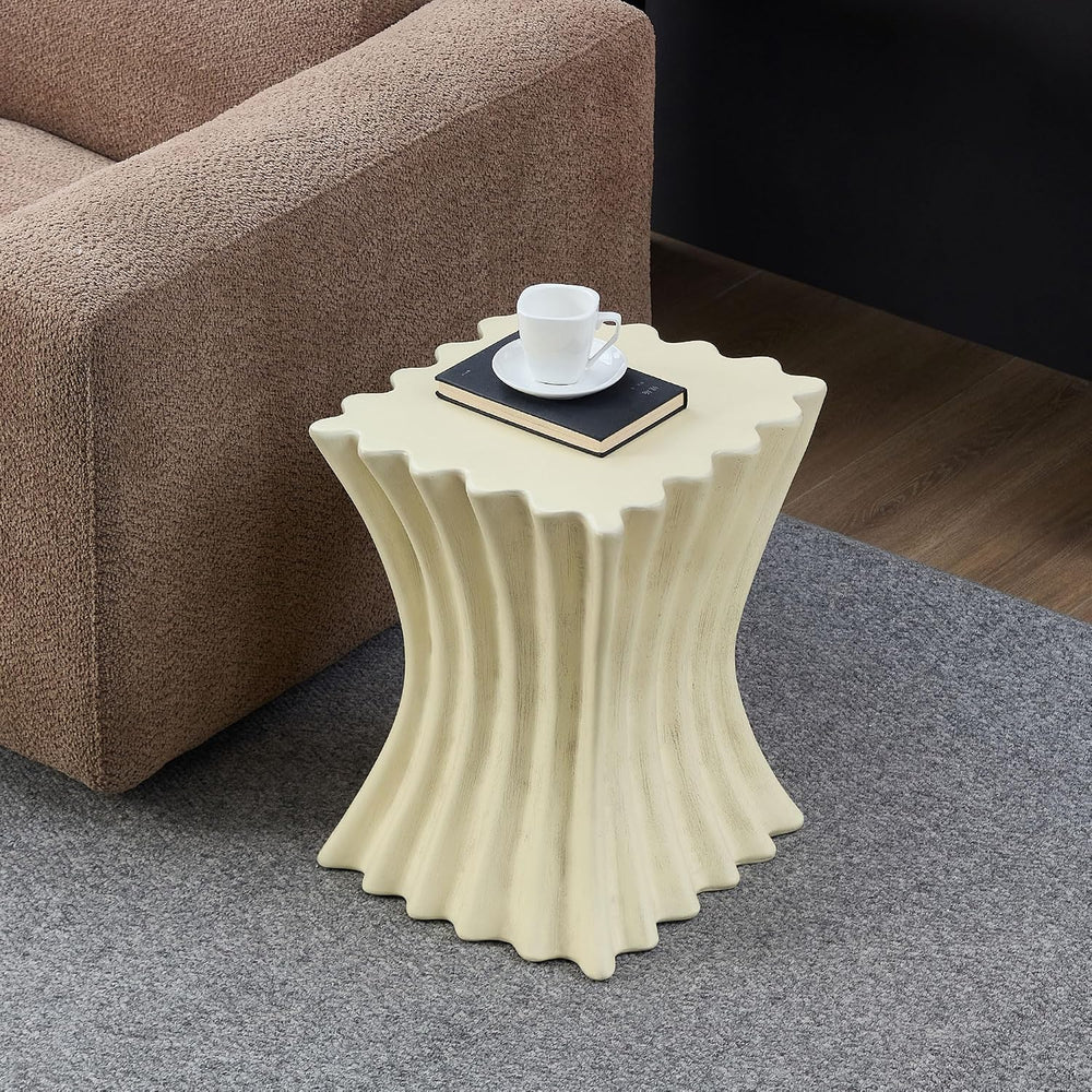 15.16" Square Sofa Side Table with Creative Wavy/Scallop Edge Design, Mo...
