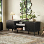 SUPERJARE TV Stand for 55 Inch TV, Entertainment Center with Adjustable Shelf, 2 Cabinets, TV Console Table, Media Console, Solid Wood Feet, Cord Holes, for Living Room, Bedroom, Black