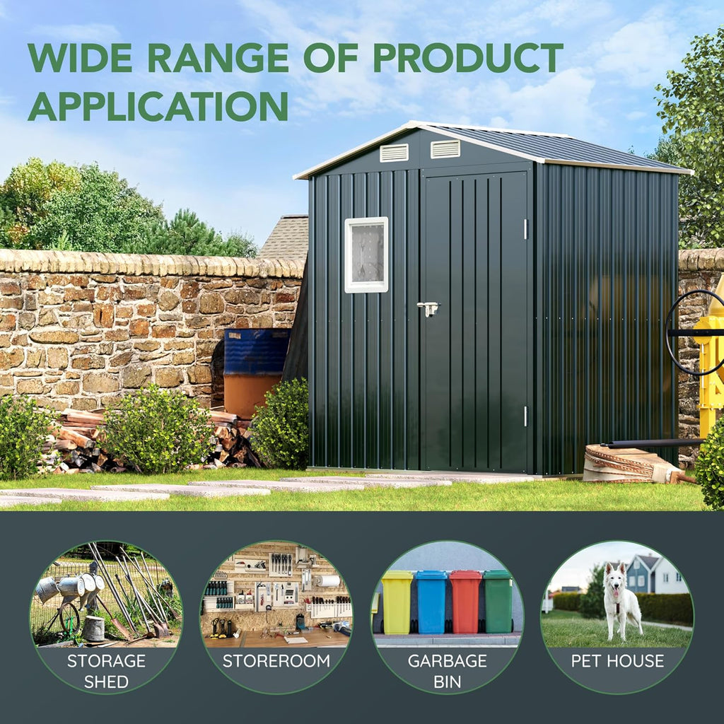 Breezz 6x4FT Metal Storage Shed with Floor Frame & Lockable Doors, Outdoor Steel Garden Shed with Clear Window, Weatherproof Tool Storage for Patio, Yard, and Backyard, Nightblue