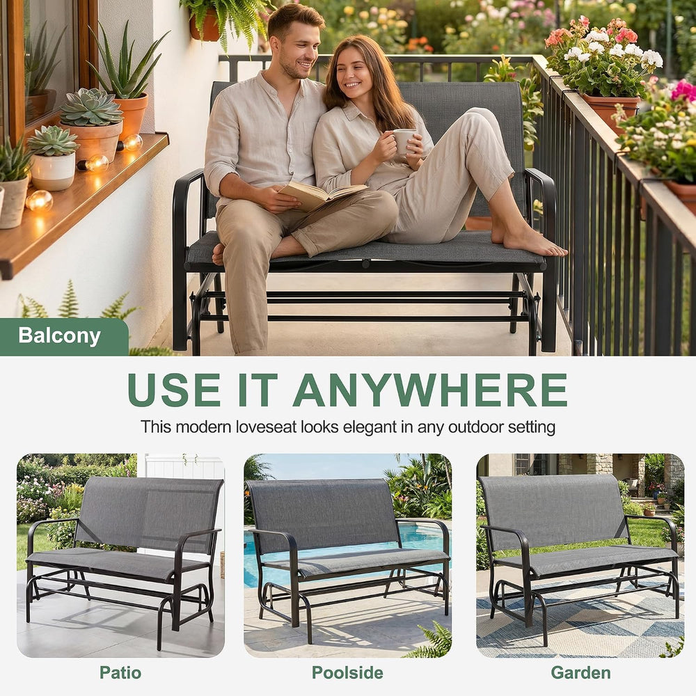 Shintenchi 2-Person Outdoor Glider Bench with Breathable Fabric, Steel Frame ...