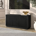Henn&Hart Fluted TV Stand for TVs up to 55" with 3 Swing Out Ribbed Doors and Adjustable Shelves for Living Room, Family Room, or Office, Natural Black