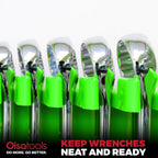 Olsa Tools Magnetic Wrench Organizer, Green - 15 Slot Wrench Holder Rack - SAE and Metric Wrench Storage Rail for Toolbox or Wall - Scratch Free Rubberized Magnetic Base - Part: 1875