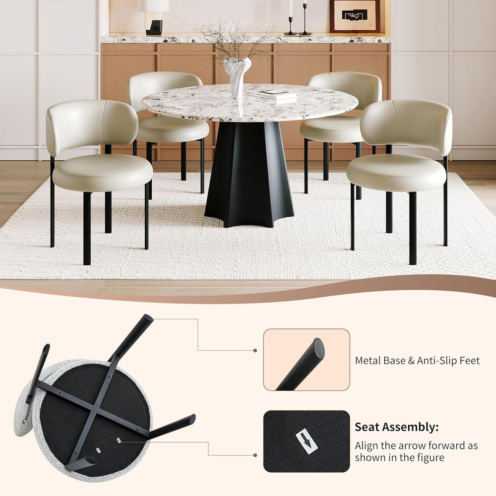 Beige Dining Chairs Set of 2 Leather Dining Chairs with Metal Legs, Spring Su...