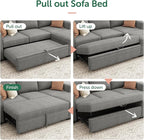 HONBAY Modular Sectional Sleeper Sofa with Pull Out Bed, L Shaped Sofa with Storage, Modular Sectional Couches for Living Room, Warm Grey