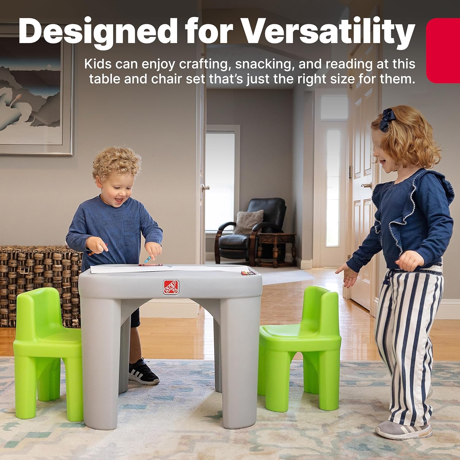 Step2 Mighty My Size Kids Table & Chair Set, Playroom Activity Table for Arts & Crafts, Made of Durable Plastic, For Toddlers 2+ Years Old, Gray & Green