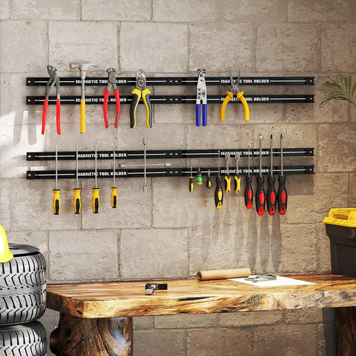 18" Magnetic Tool Holder Strip, 6 Pack Magnet Bar with Mounting Screws, Heavy Duty Magnetic Strips Tool Organizer for Garage Shop Workbench Kitchen Organization (Black)