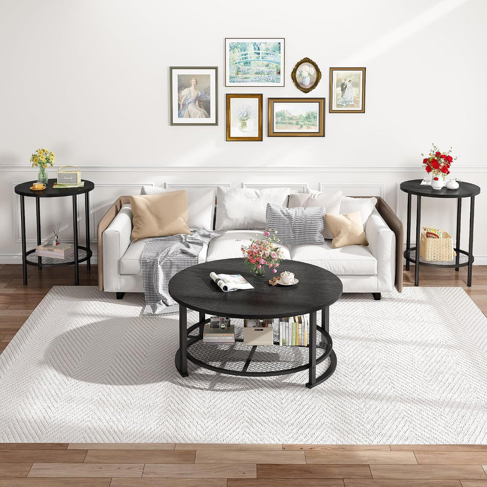 DKLGG 3-Piece Coffee Table and End Table Sets for Living Room, Round Coffee T...