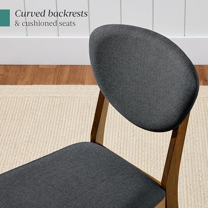 Best Choice Products Dining Chairs Set of 2, Mid-Century Modern Upholstered Wood, Armless w/Seat Cushion, Padded Backrest - Walnut/Charcoal