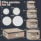 Hard Shell China Storage Containers 5-Piece Set Moving Boxes for Dinnerware, Glasses, Plates, Mugs and Saucers Sturdy Dish Organizer with Dividers for Seasonal Storage - Service for 12 - Brown