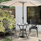 NUU GARDEN 3 Piece Outdoor Bistro Set All Weather Cast Aluminum Patio Set Bistro Table Set Rustproof Patio Table and Chairs with Umbrella Hole for Backyard, Balcony, Front Porch, Black