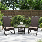 Oasishine Outdoor Rocking Chair 3 Pieces High-Backed Rocking Chair Patio Rocking Chairs Outdoor Table, Khaki