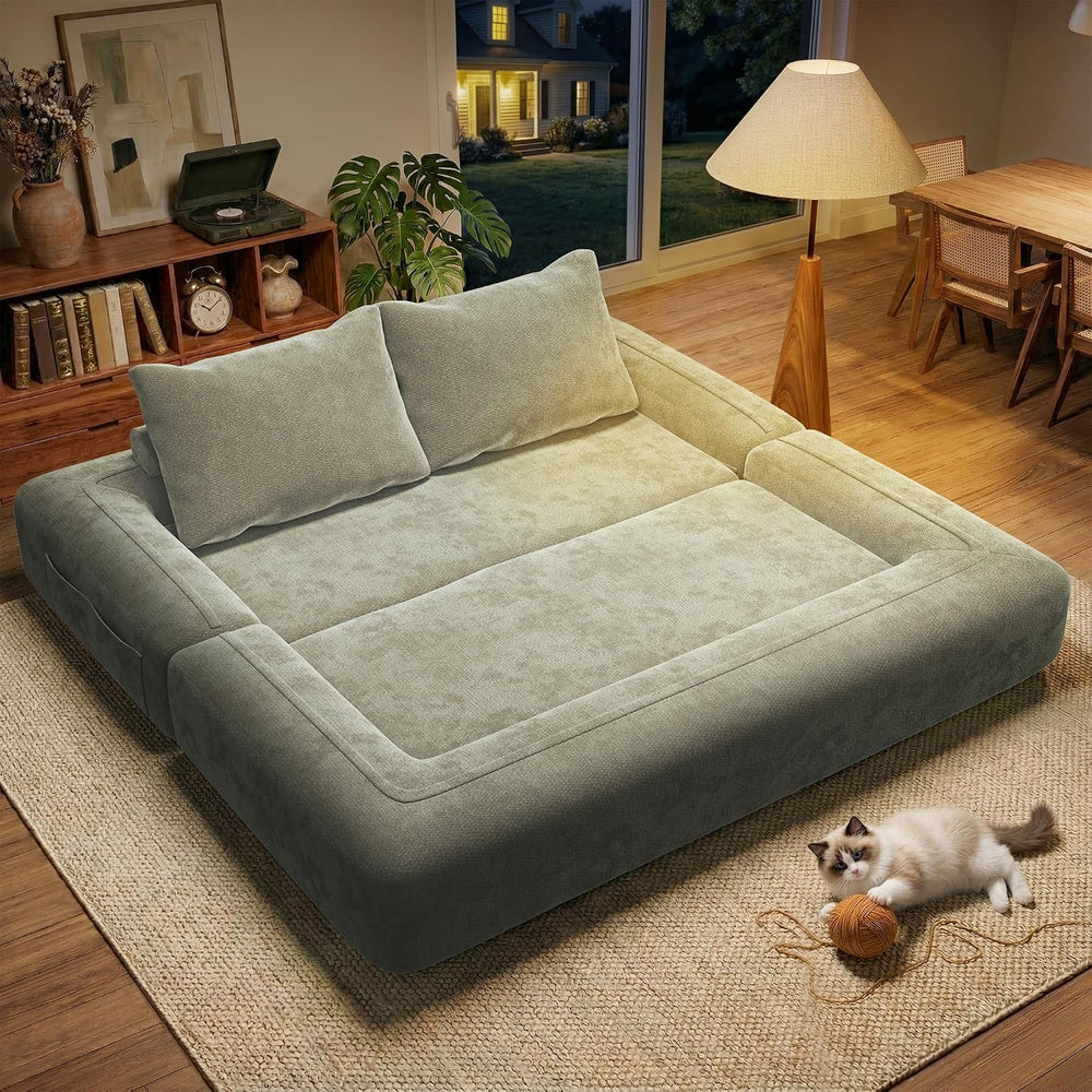 75'' Folding Convertible Sofa Bed with Large Pillow, 4-in-1 Foldable ...