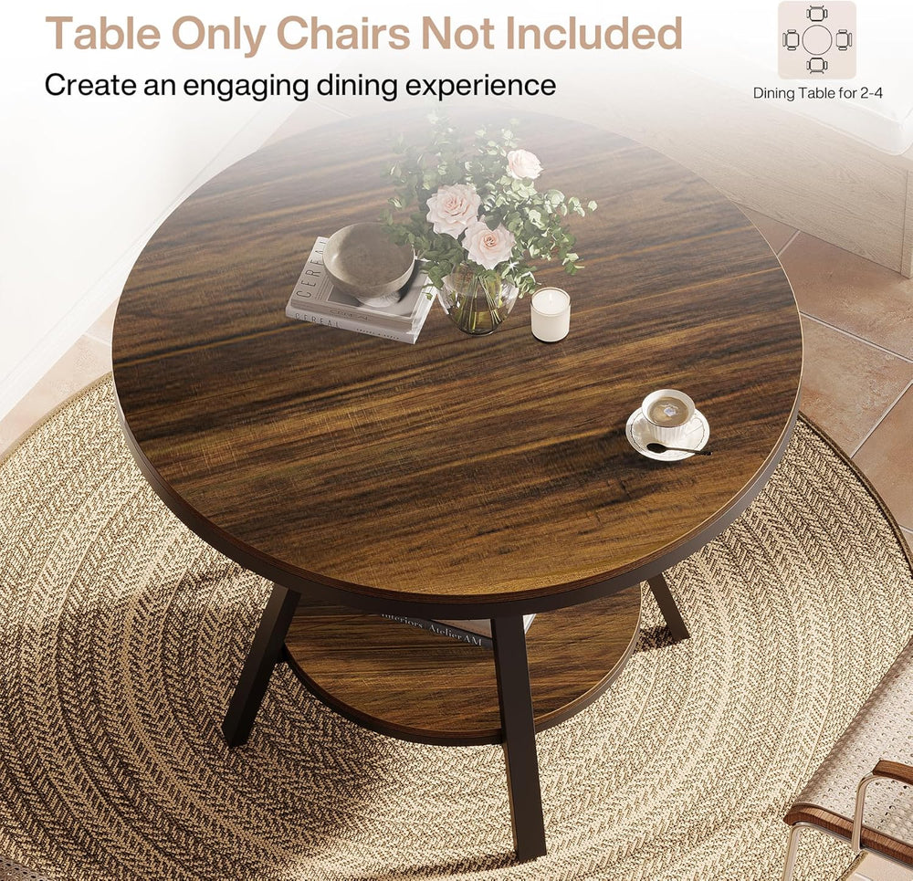 Tribesigns 2-Tier Industrial Round Dining Table, Small Kitchen Dinner Table f...