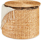 Best Choice Products Large Round Storage Ottoman W/Lid, Handwoven Water Hyacinth Footstool, Accent Stool, Side Table, Storage Container, Plant Stand For Living Room, Office, or Bedroom - Natural
