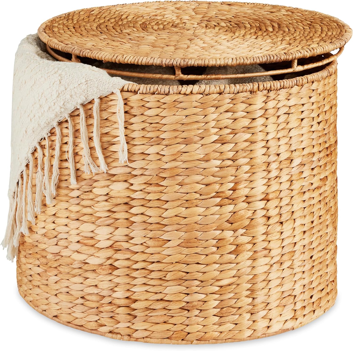 Best Choice Products Large Round Storage Ottoman W/Lid, Handwoven Water Hyacinth Footstool, Accent Stool, Side Table, Storage Container, Plant Stand For Living Room, Office, or Bedroom - Natural