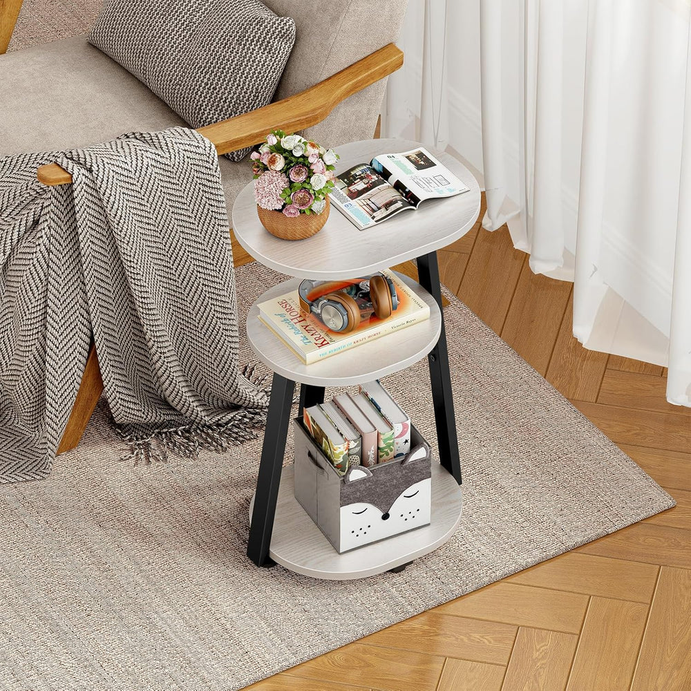 Kalrin Side Table, Small End Table with Metal Frame, 3-Tier Bedside Tables, R...