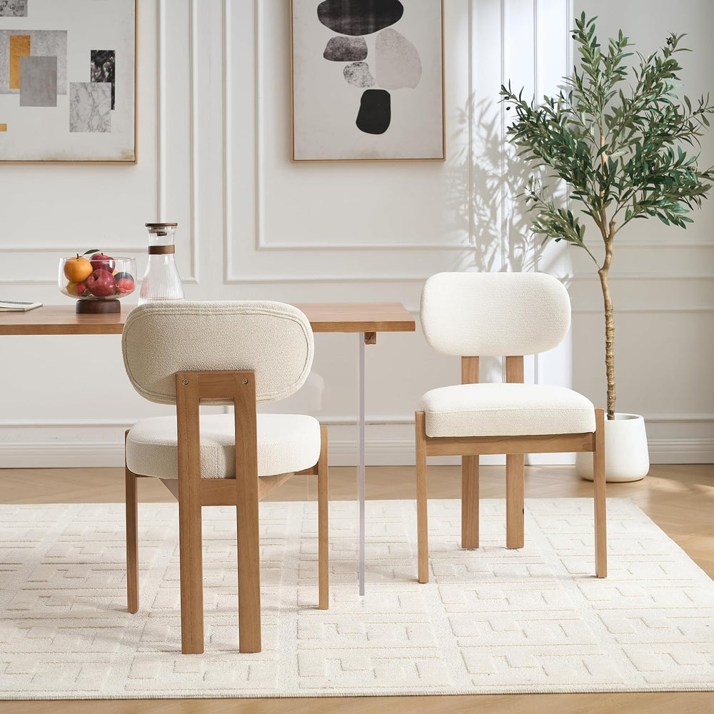 RGZ Mid Century Wooden Dining Chairs Set of 4, Modern Fabric Upholstered Beig...