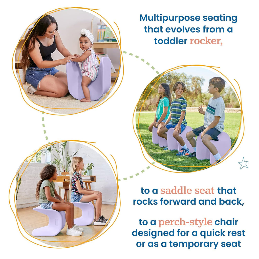 ECR4Kids Wave Seat Perch Stool, 14in - 15.1in Seat Height, Flexible Seating, Light Purple, 2-Pack