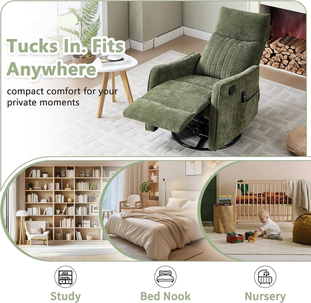Swivel Rocker Glider Recliner Chair for Nursery and Small Spaces with Heated Massage Manual Rocking Recliner Sofa for Living Room Home Theater
